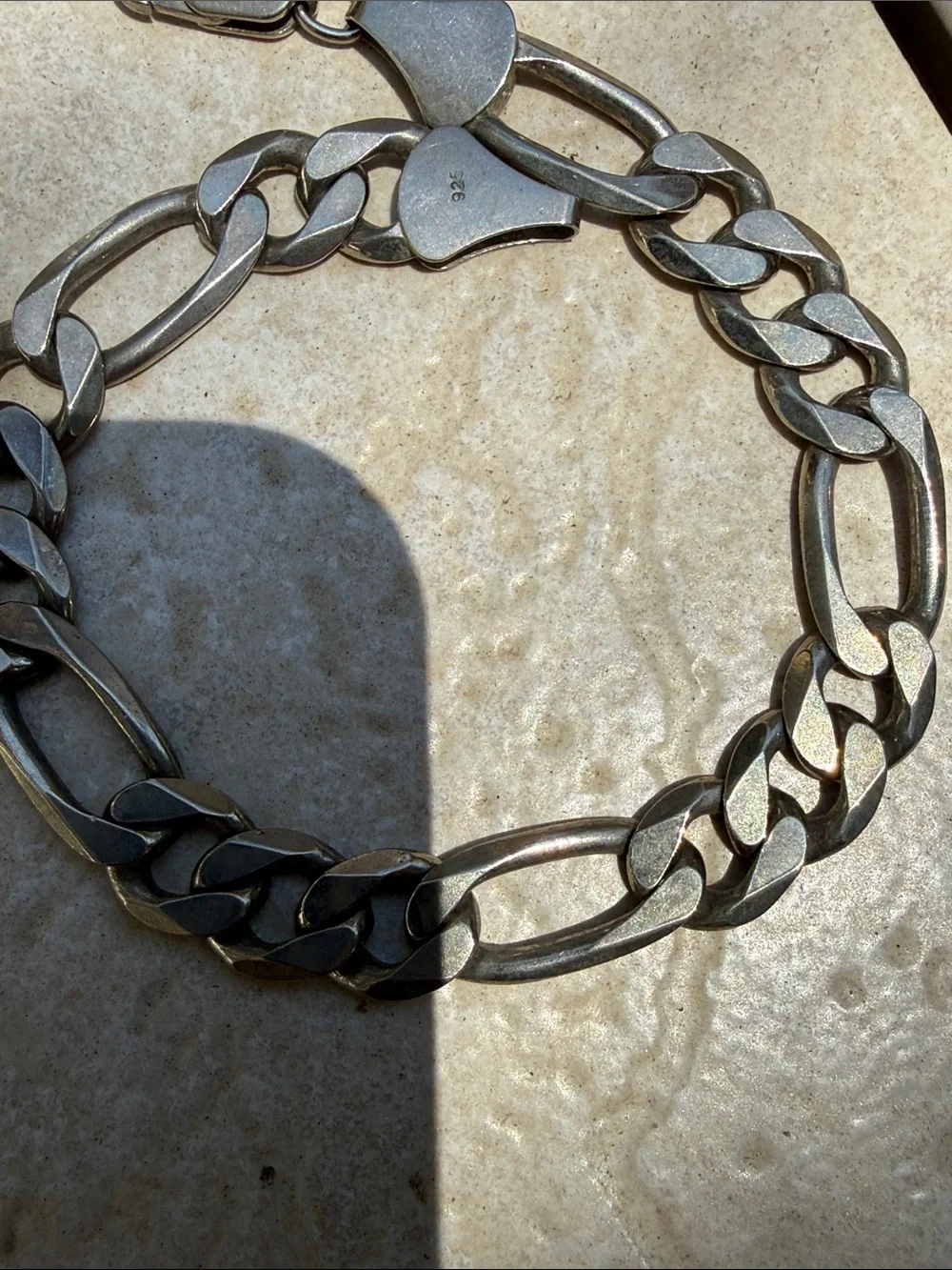 Sterling Silver Figaro Chain Bracelet - men Chunky Link Bracelet statement